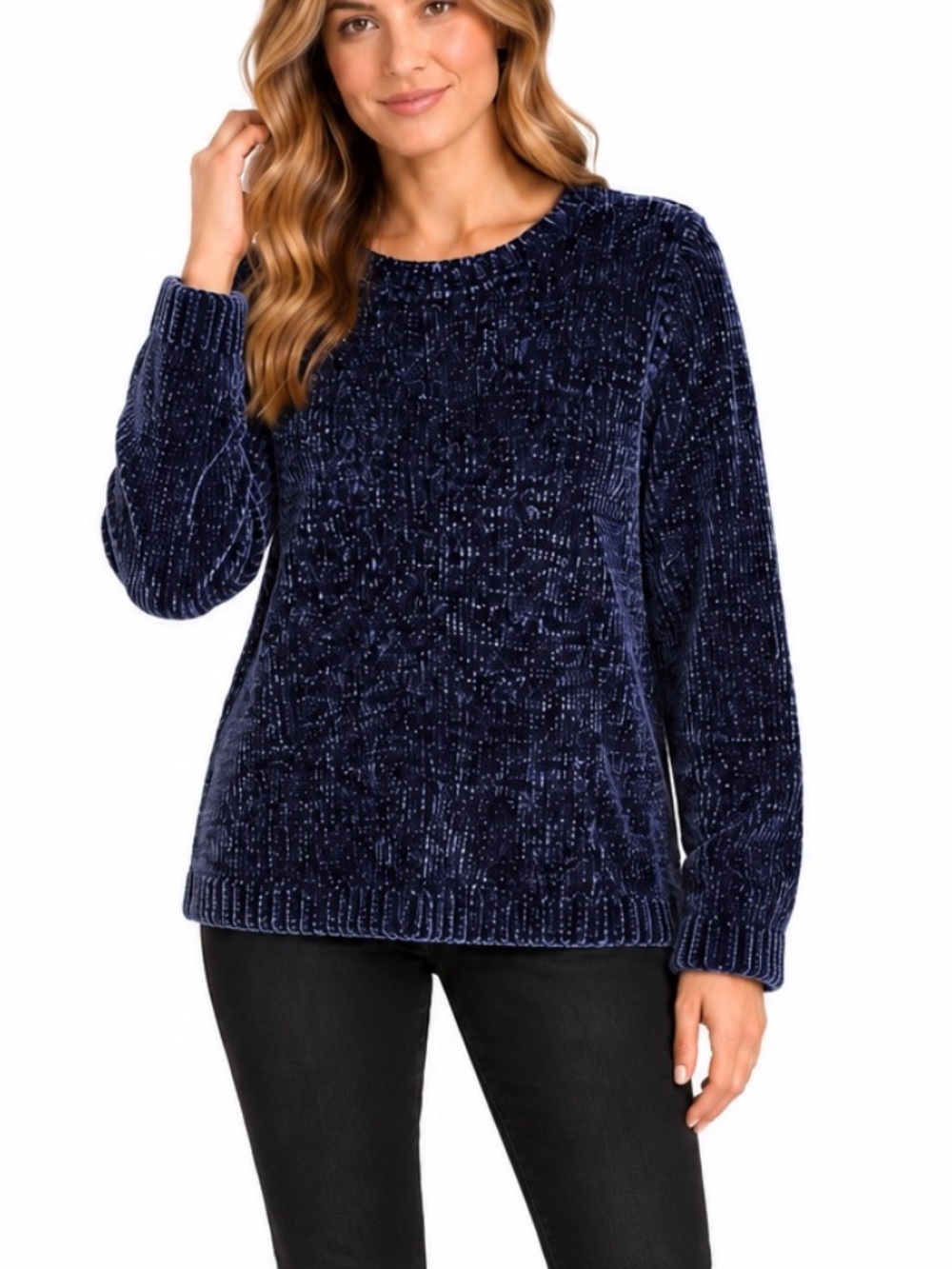 J.Jill Chenille Sweater Size Small Purple Blue Velvet Plush Pullover Tunic